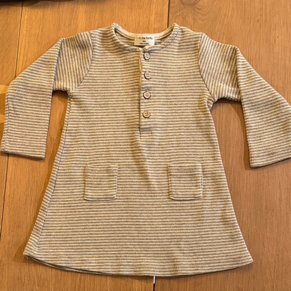 1 + In The Family - Cozy Cream Striped Kids Dress 18m